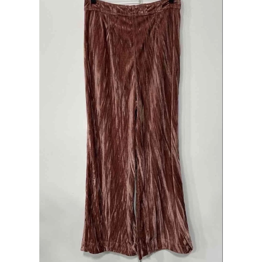 Free People Crushed Velvet Wide Leg Pants Dusty Rose Pink Boho High Rise Size 8 - Picture 3 of 4
